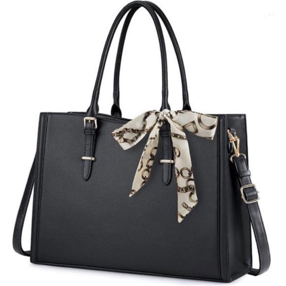 Laptop Bag for Women 15.6 inch Waterproof Laptop Tote Work Bag Leather Bag Black